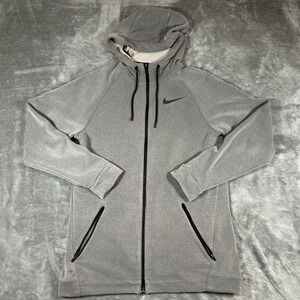 NIKE Dri-Fit Full Zip Training Charcoal Grey Hoodie Size LT double zipper
